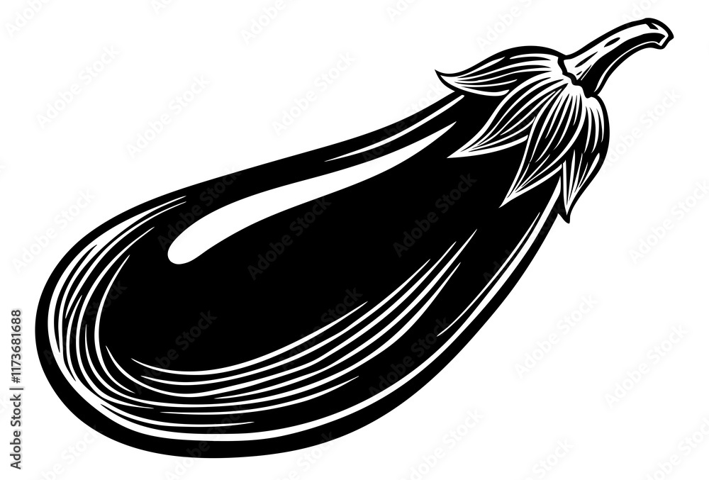 Stylized Black and White Eggplant Silhouette Vector Design Stylized Black and White Eggplant Silhouette Vector Design