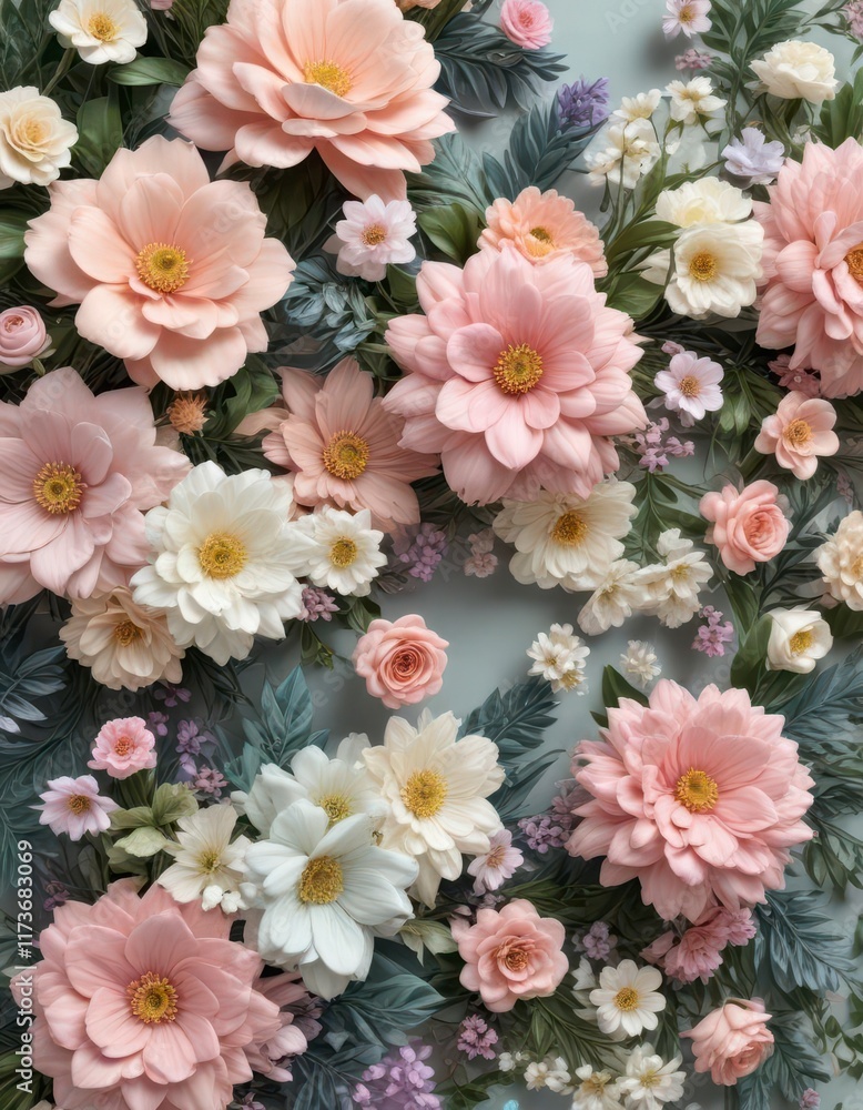 Artificial flowers wall with intricate details and pastel colors, artificial plants, garden inspiration Artificial flowers wall with intricate details and pastel colors, artificial plants, garden inspiration