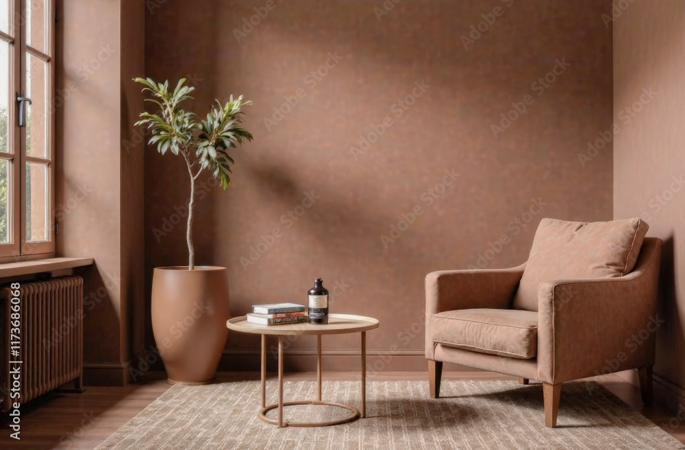minimalism in the trending color of 2025 by mocha mousse. a curtain made of thick mocha mousse fabric and a vase with dried flowers on a beige wall background minimalism in the trending color of 2025 by mocha mousse. a curtain made of thick mocha mousse fabric and a vase with dried flowers on a beige wall background