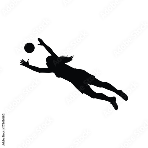 A female goalkeeper jumping to save goal verctor silhouette