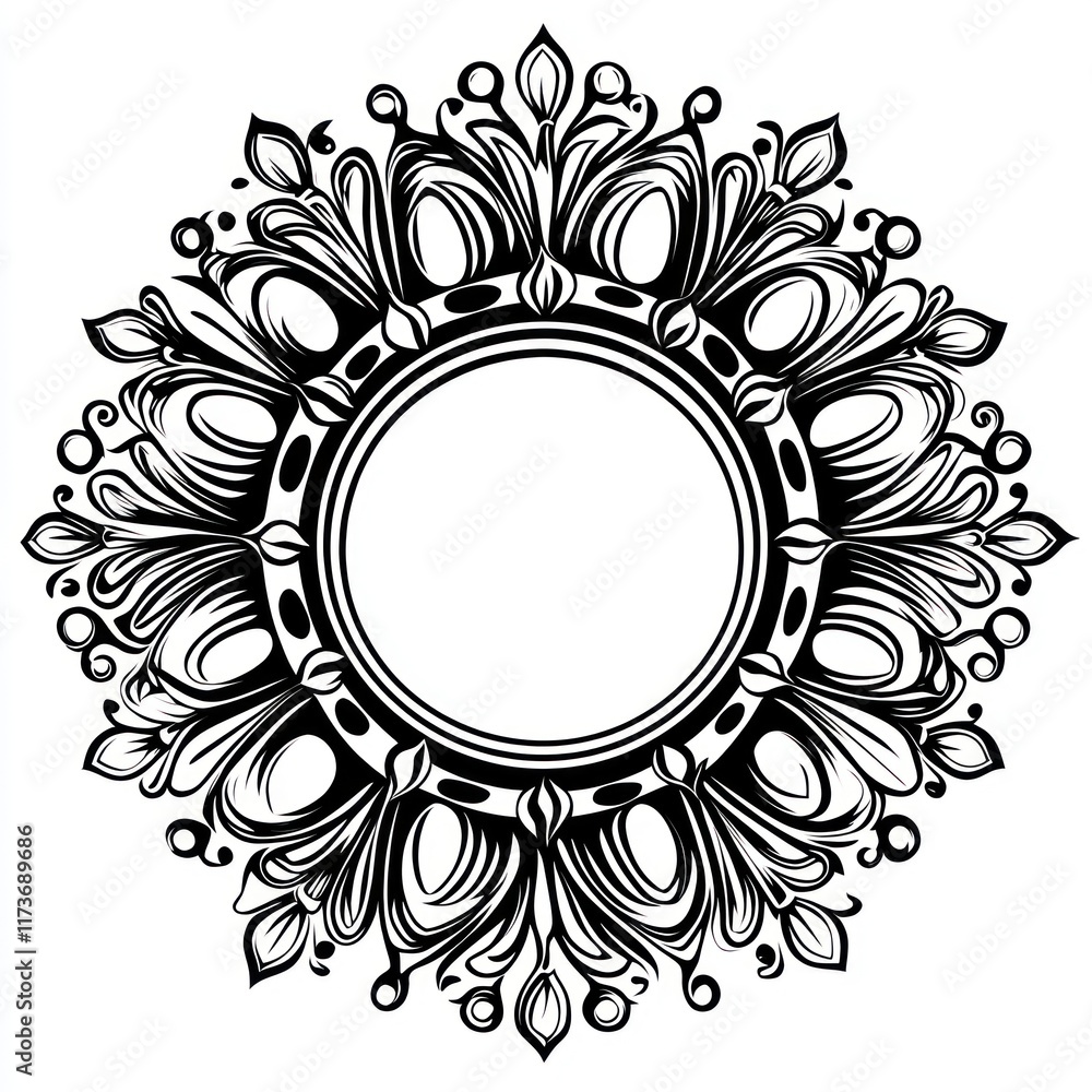 Ornate Circular Frame Design With Floral Accents Ornate Circular Frame Design With Floral Accents