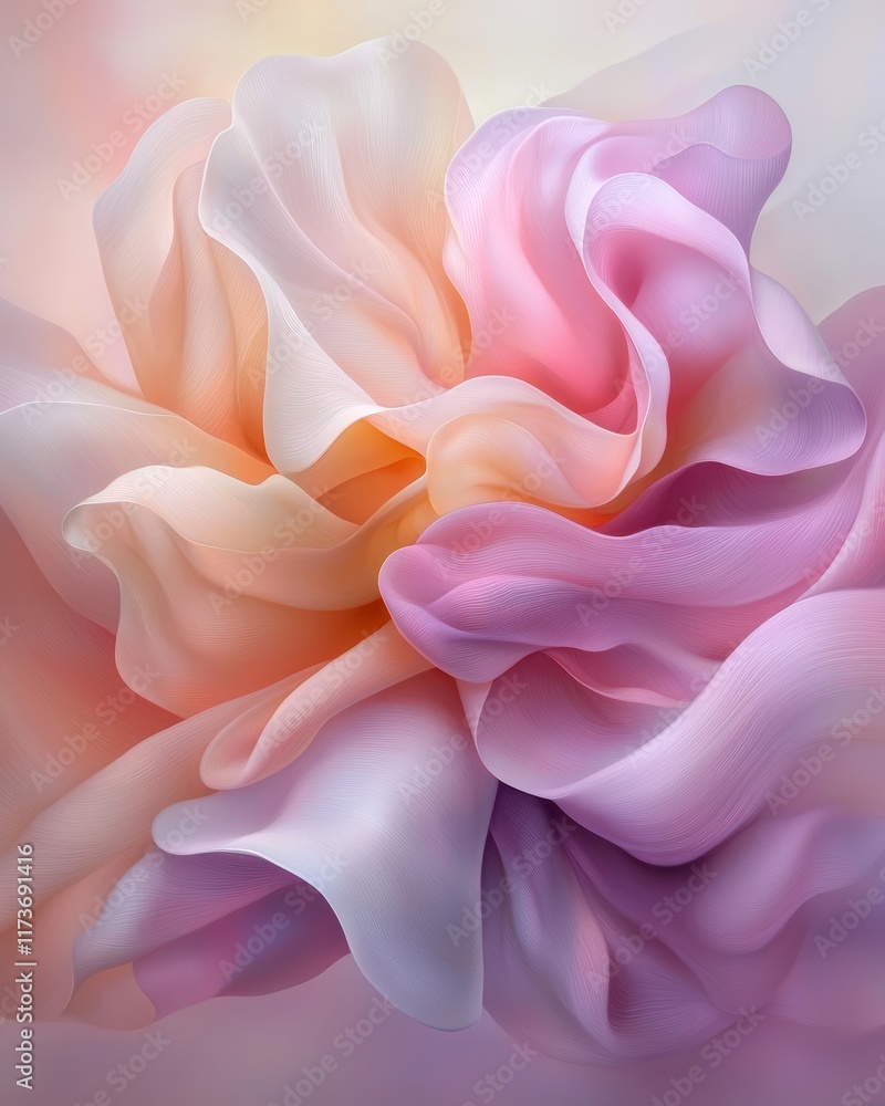 Obraz premium Abstract Pastel Pink and Orange Fabric Swirls Soft Flowing Textile Texture Background