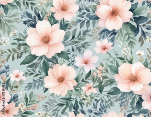 Wallpaper Mural Delicate watercolor floral vector pattern with pastel hues and intricate details,  design,  botanical Torontodigital.ca