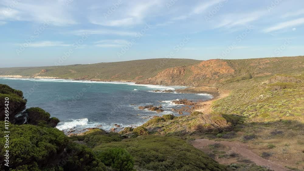 View of ocean with rugged rocky coastline south west Australia View of ocean with rugged rocky coastline south west Australia