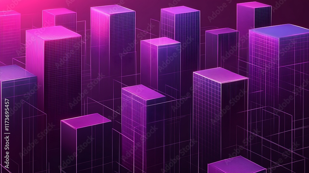 Fototapeta premium Abstract Purple Cityscape Digital Art Neon Towers