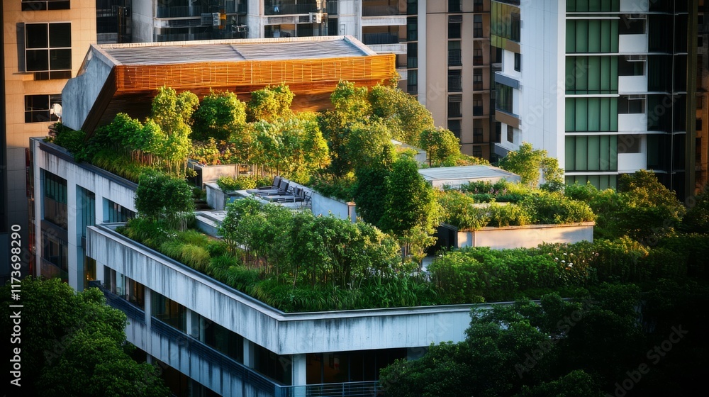 Fototapeta premium Vibrant Rooftop Gardens on Modern Buildings