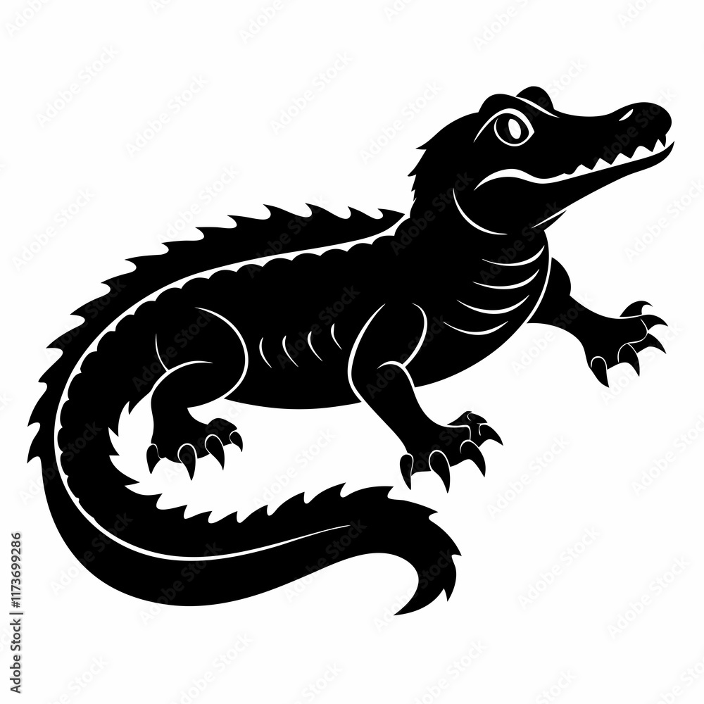 Fototapeta premium Alligator vector silhouette black design white background