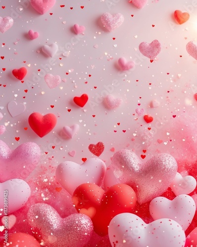 Bright valentine background with colorful hearts and sparkles
