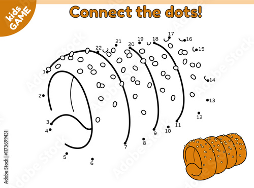 Dot to dot kids game. Connect the dots by numbers. Trdelnik or trdlo is traditional Czech street food. Educational puzzle for preschool and school children. Page of the baby activities book. Vector.
