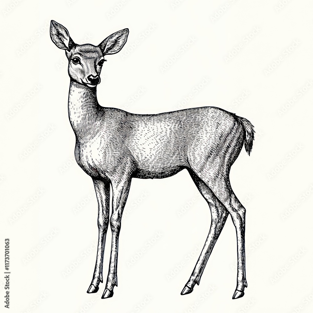 A Detailed Ink Drawing Of A Female Deer A Detailed Ink Drawing Of A Female Deer