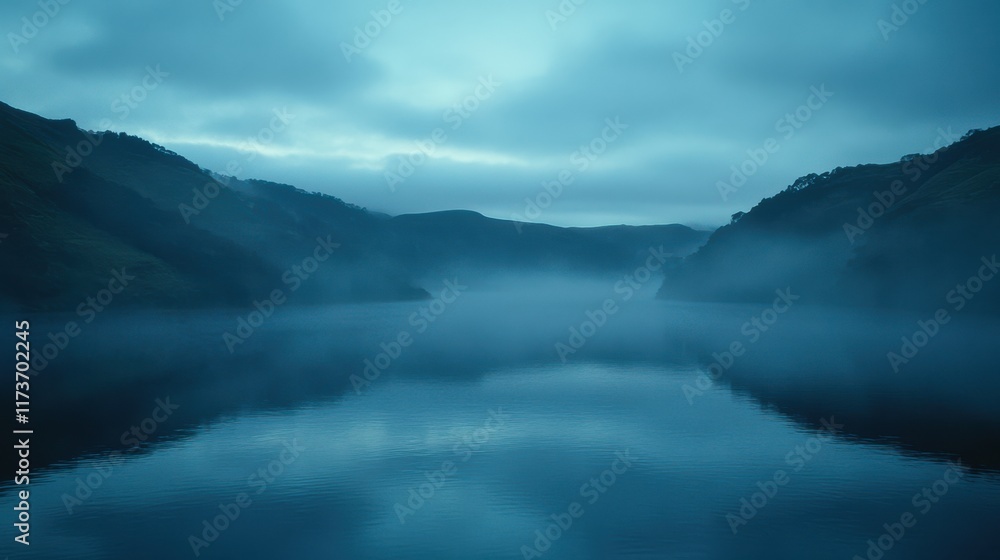 Mist envelops a tranquil mountain lake as the soft light of dawn casts a serene glow over the still waters. Mist envelops a tranquil mountain lake as the soft light of dawn casts a serene glow over the still waters.