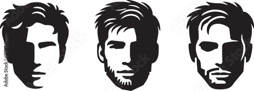 Creative human man face black soild silhouette logo icon, drawing head isolated on white background. Clipart element person vector