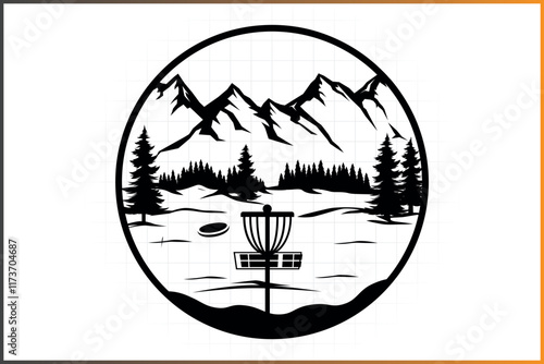 Disc golf mountain Scene Design for print