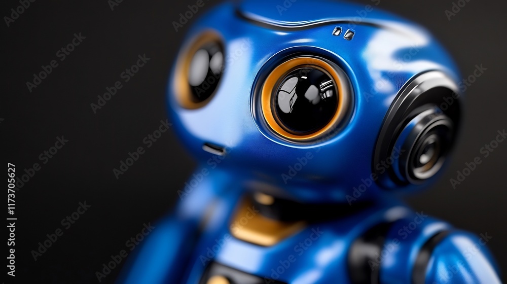 Close-up of a Shiny Blue Robot with Golden Accents Close-up of a Shiny Blue Robot with Golden Accents