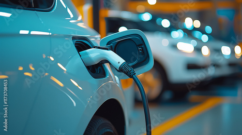 an electric vehicle plugged to a charging station photo