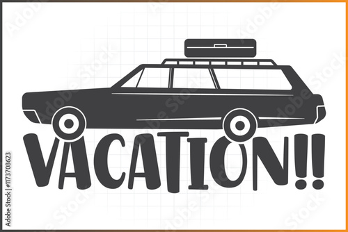 Family Vacation Station Wagon Vector Design For T-shirt and Mug, Vacation
