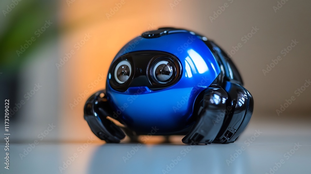 Fototapeta premium Close-up of a Blue and Black Robot Toy with Big Eyes