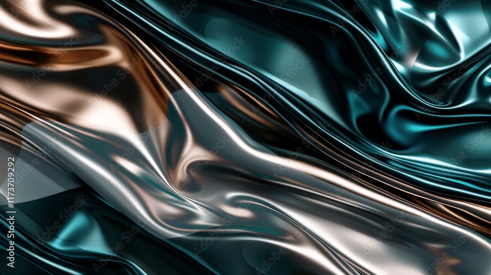 Fluid Metallic Fabric Texture with Silver and Teal Tones. Perfect for Elegant Background and Fashion Design Concept Fluid Metallic Fabric Texture with Silver and Teal Tones. Perfect for Elegant Background and Fashion Design Concept