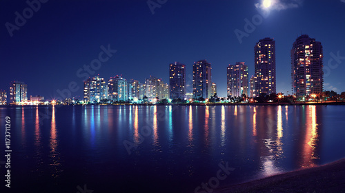  seaside cityscape at night photo