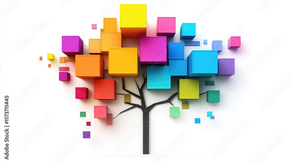 A geometric tree map chart clipart, data categorization element, modern design, multicolor blocks, isolated on white background A geometric tree map chart clipart, data categorization element, modern design, multicolor blocks, isolated on white background