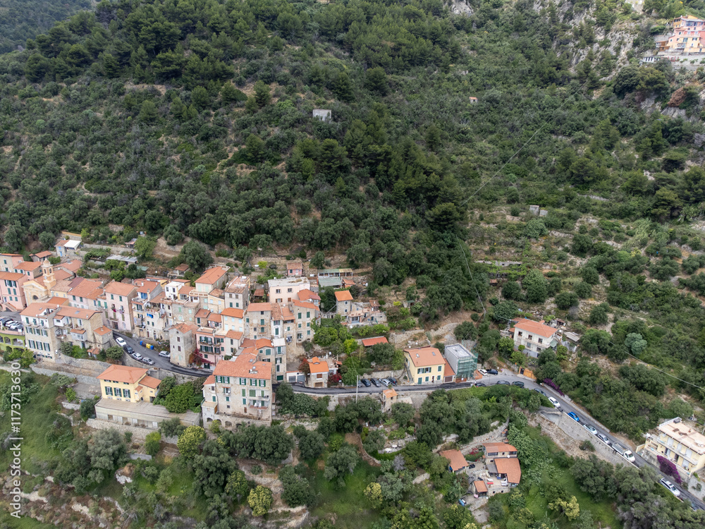 Aerial view on Italian Riviera from French-Italian border in Grimaldi village, Ventimiglia near San-Remo, travel destination, panoramic view from above Aerial view on Italian Riviera from French-Italian border in Grimaldi village, Ventimiglia near San-Remo, travel destination, panoramic view from above