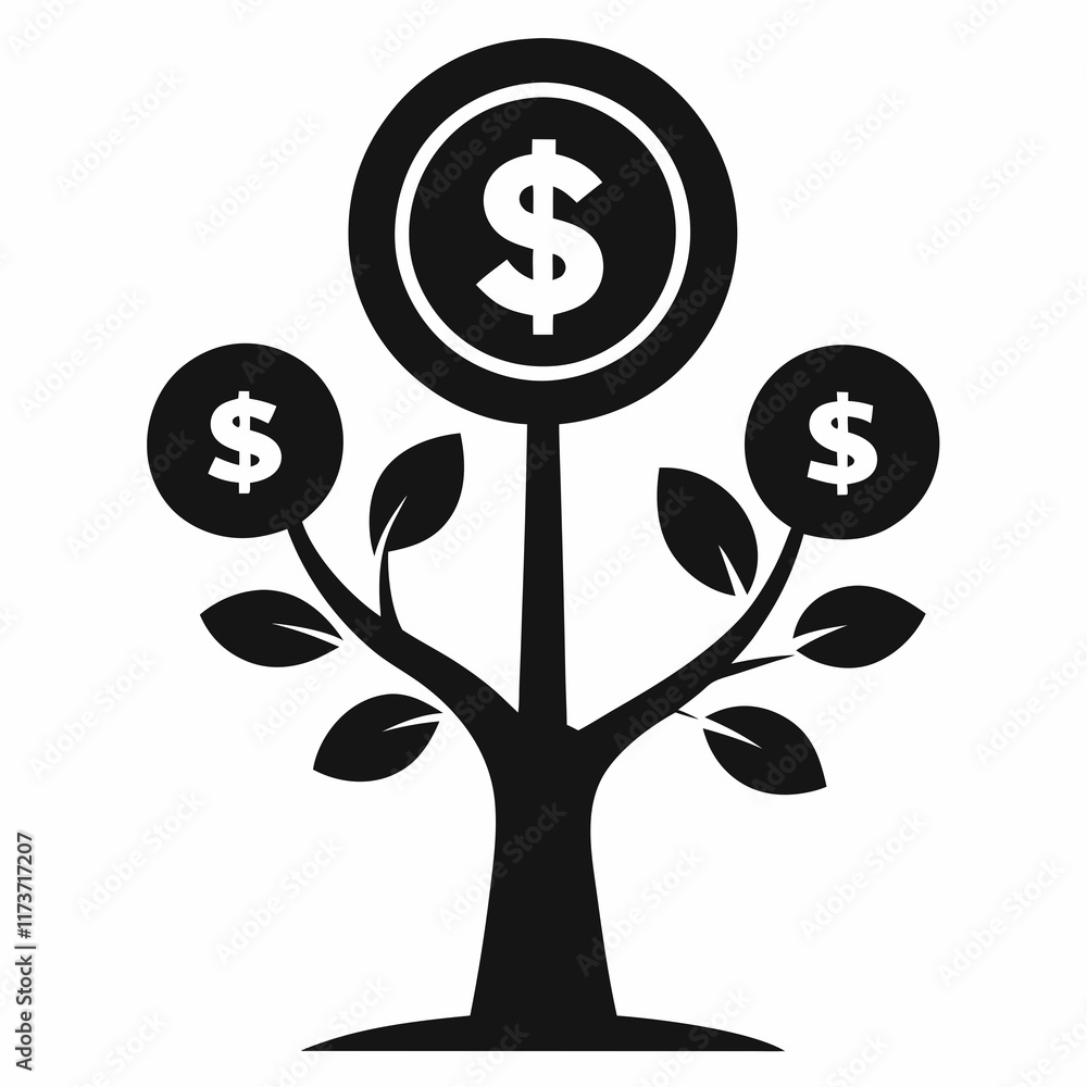 Money Tree Silhouette Vector Icon Money Tree Silhouette Vector Icon