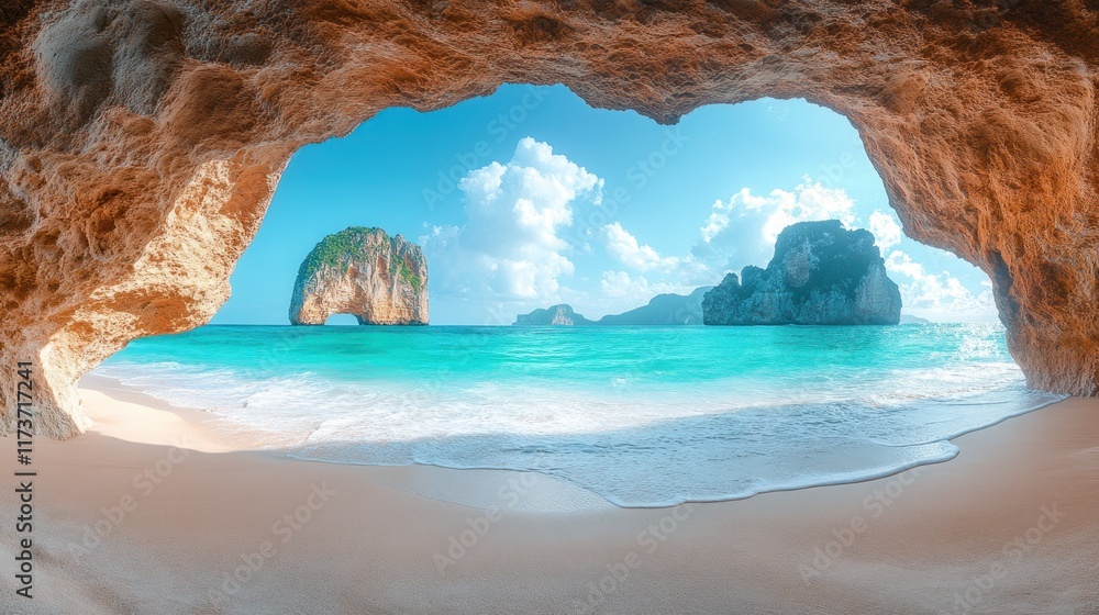 Fototapeta premium Tropical beach seen from a cave. (1)