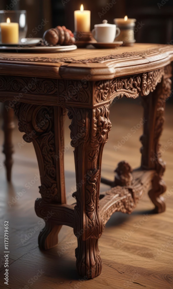 wooden table with intricate carvings and ornate details, antique furnishings, wooden decor wooden table with intricate carvings and ornate details, antique furnishings, wooden decor