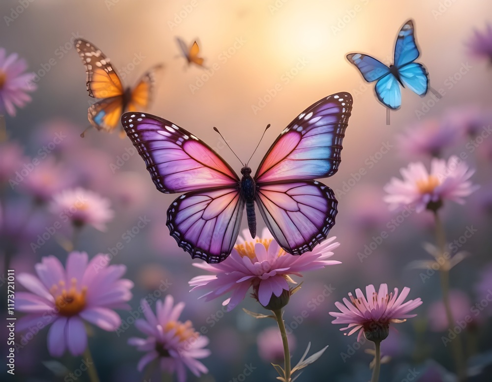 A purple color butterfly with beautiful flowers. A purple color butterfly with beautiful flowers.