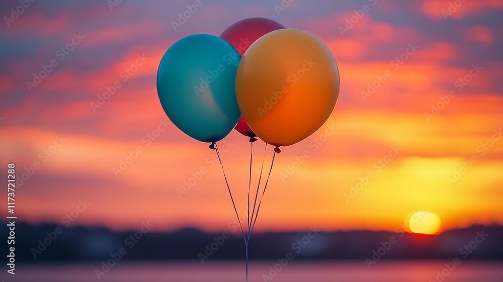 Fototapeta premium Colorful Balloons Against a Sunset Sky