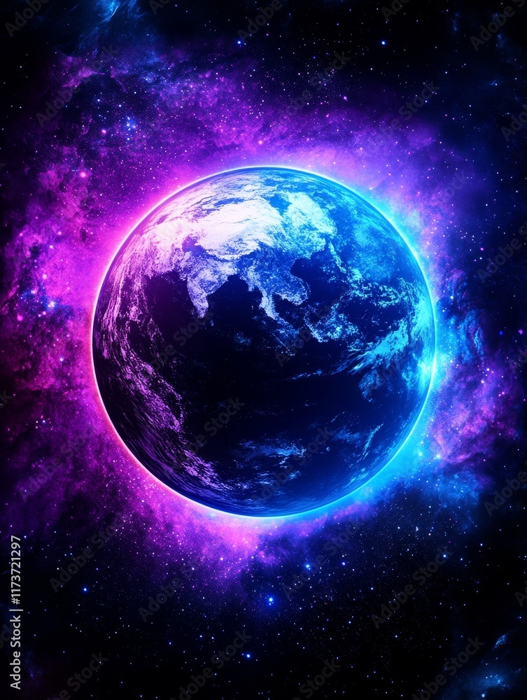 Fototapeta premium Earthrise: A Celestial View - A satellite captures Earth's beauty from space, showcasing vibrant cosmic colors, swirling nebulae, global perspective, technological marvel, and serene exploration.