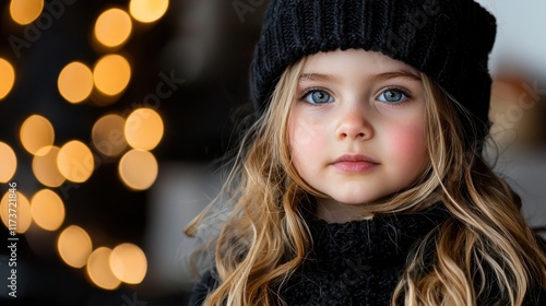 Wallpaper Mural A young girl with blonde hair and blue eyes is wearing a black hat Torontodigital.ca