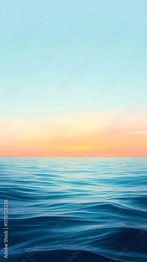A serene ocean view at sunset, showcasing calm water and a gradient sky. A serene ocean view at sunset, showcasing calm water and a gradient sky.