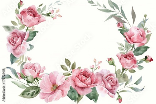 Watercolor flower border. Pink floral corner frame with peony, rose, hydrangea.