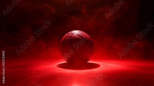 Dramatic Red Lit Basketball in Smoke Studio Shot