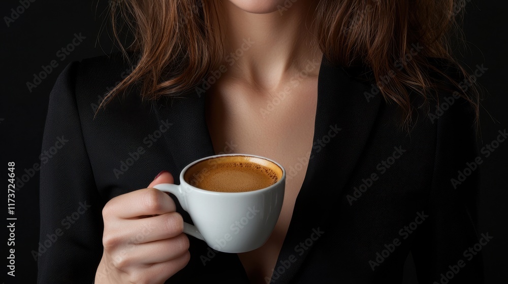 A woman is holding a coffee cup in her hand A woman is holding a coffee cup in her hand
