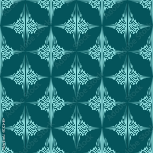 Seamless pattern of geometric shapes. Repeating an abstract background in light blue and sea green. For prints on fabrics, packaging and covers, and for interior decoration in an abstract vintage styl