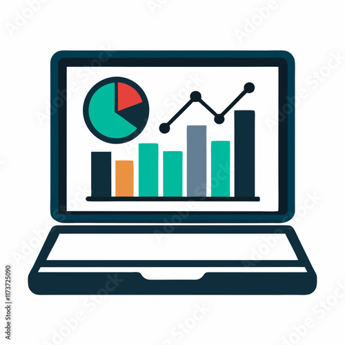 Silhouette Vector Laptop with Chart Icon