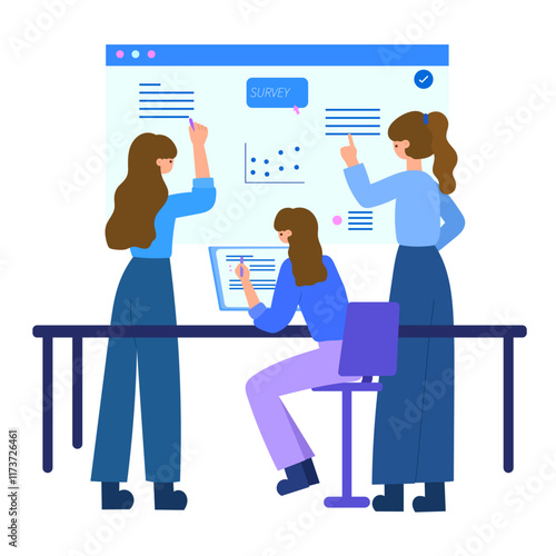 teamwork brainstorming and survey analysis vector illustration