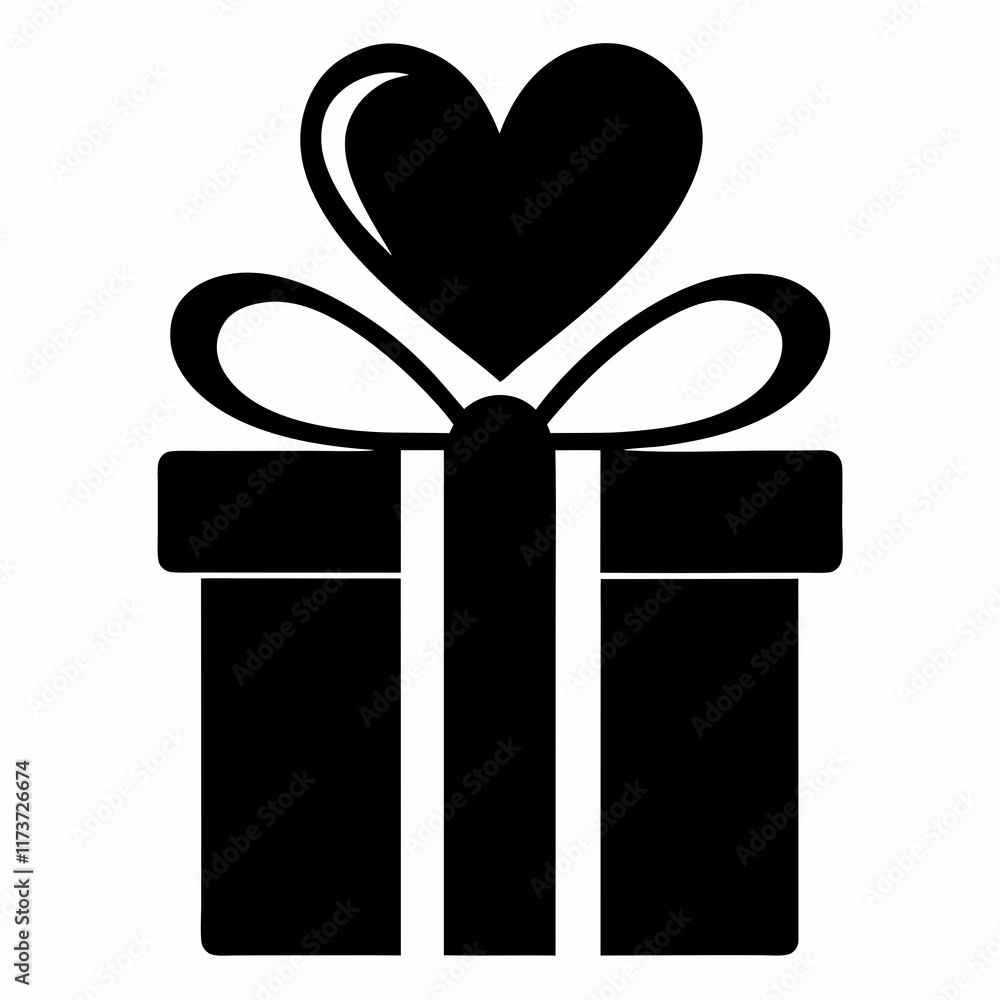 Heart-Themed Gift Box Silhouette Vector Design Heart-Themed Gift Box Silhouette Vector Design