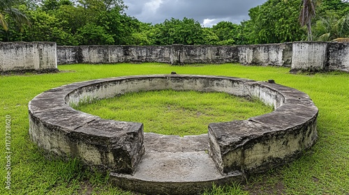 Ancient Stone Circular Structure in Lush Green Field