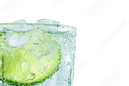 Refreshing beverage served in a glass with a slice of lime on a transparent background photo