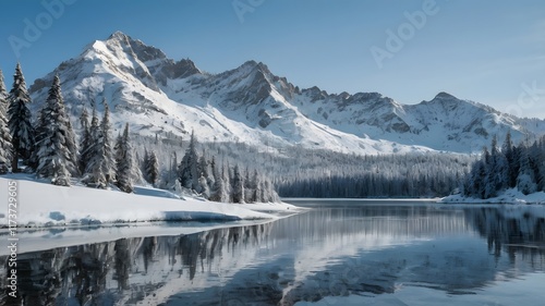 Wallpaper Mural Serene Winter Lake  Snow Covered Mountains  Evergreens Torontodigital.ca