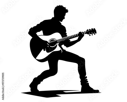 Silhouette of Man with Guitar. Clipart image isolated on white background
