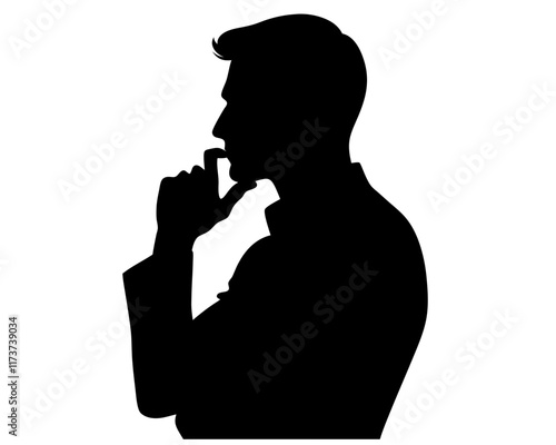 Silhouette of Man in Thinking Pose . Clipart image isolated on white background