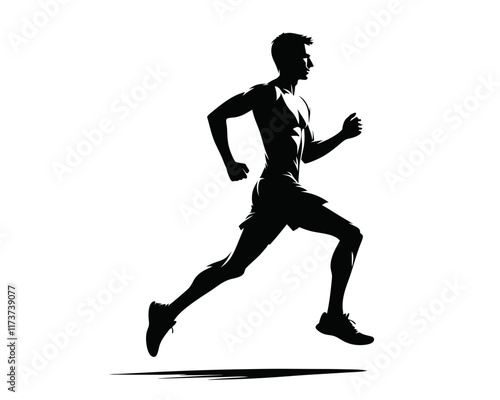 Silhouette of Man Jogging . Clipart image isolated on white background