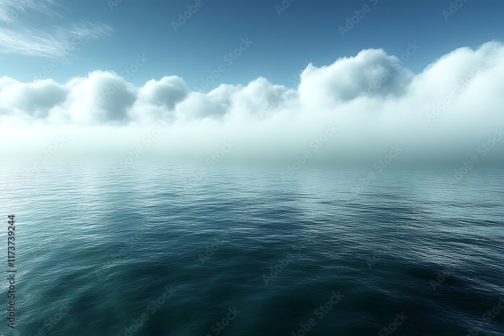 Obraz premium Serene ocean scene with low clouds and mist.