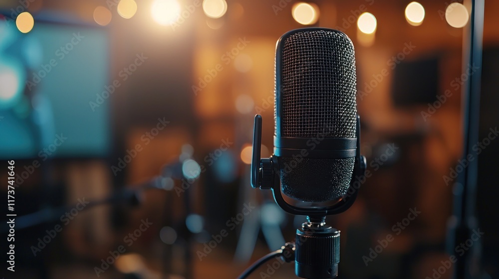 Studio Microphone Recording Session: Professional Audio Equipment in a Cozy Recording Studio Setting Studio Microphone Recording Session: Professional Audio Equipment in a Cozy Recording Studio Setting