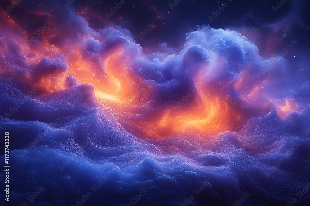 Fiery orange and blue nebula cloudscape. Fiery orange and blue nebula cloudscape.