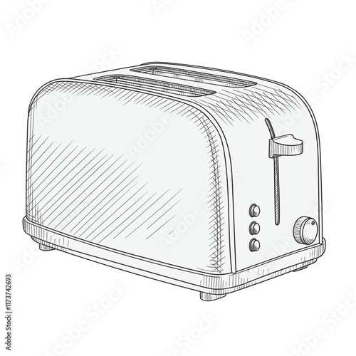 Toaster for toasting bread. Kitchen equipment. Vector drawing isolated on white background.